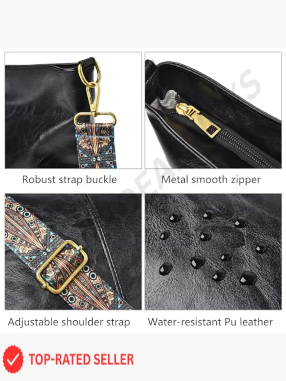 Vegan Leather Hobo Bag Crossbody Shoulder Purse with Guitar Strap